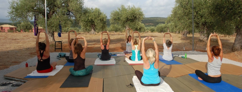 yoga session at eumelia's yoga deck